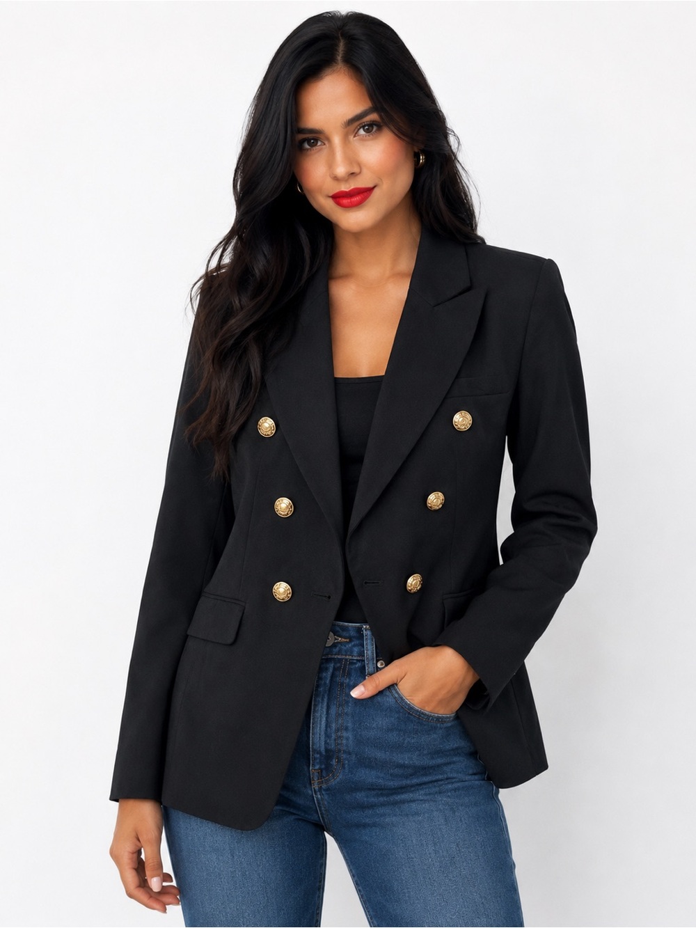 Banana Republic Black Double-Breasted Military Style Blazer with Gold Buttons 6
